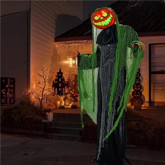 Halloween Decorations Outdoor, 6 FT Light Up Ghost Pumpkin with Sound Activation - Picture 5 of 7